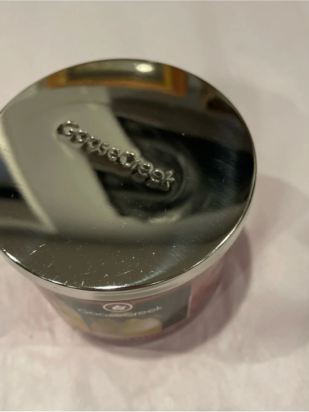 Goose Creek Apple Cider Ice Cream Scented Candle Red Jar with Silver Lid 14.5oz
